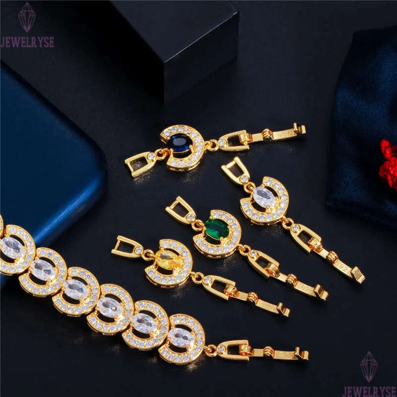 vintage 18k gold diamond tennis bracelet designer for woman iced out chain bracelets blue AAA cubic zirconia copper chains bangles womens lady luxury 