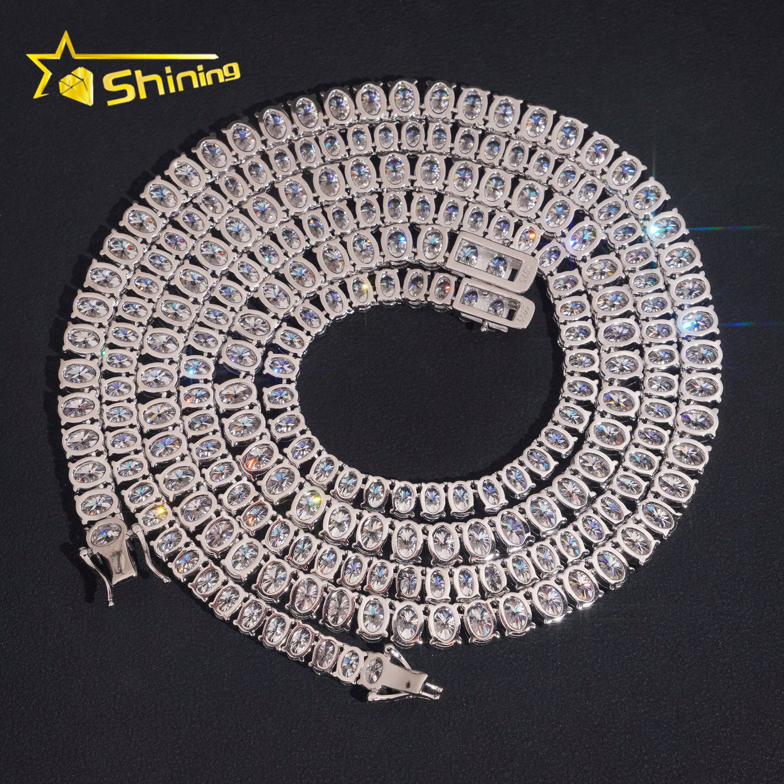 Luxury Oval Moissanite Tennis Chain 925 Sterling Silver Gold Plated Pass Diamond Test Moissanite Tennis Necklace Sparkling Chain
