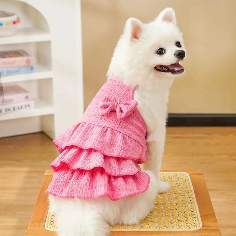 Summer Pet Dress for Small Dogs Luxury Bow Pet Princess Skirt Cute Solid Puppy Clothes Suspender Cat Dress Yorkshire Dog Clothes M251208