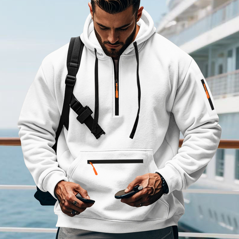 Men's Winter Fleece-Lined Hoodie: Heavyweight American-Style Casual Loose-Fit Sports Cargo Outerwear