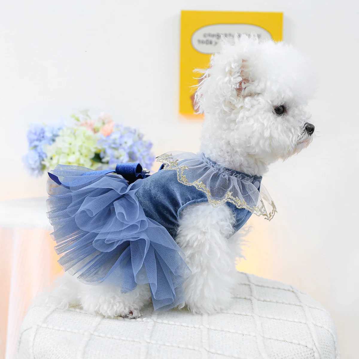 1PC Pet Clothing Spring and Autumn Blue Bow Royal Dress Suitable for Small and Medium sized Dogs M251208