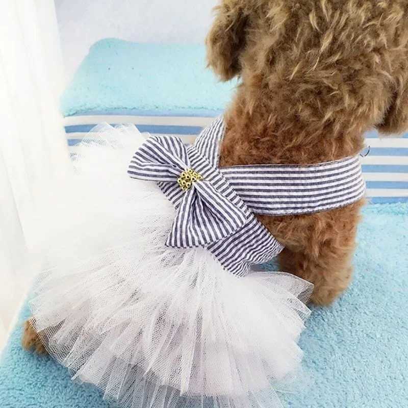 Spring Pet Summer Bowknot Pet Costume Dress Pet Dog Striped Cat Dog Puppy Wedding Princess Skirt Dog Clothes M251208