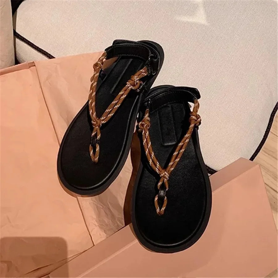 Retro Rope Women Sandals Ladies Casual Flat Shoes Summer Beach Flats Sandalias Mujer 2024 New Holiday Vacation Flip Flops 250605BJ - view 3