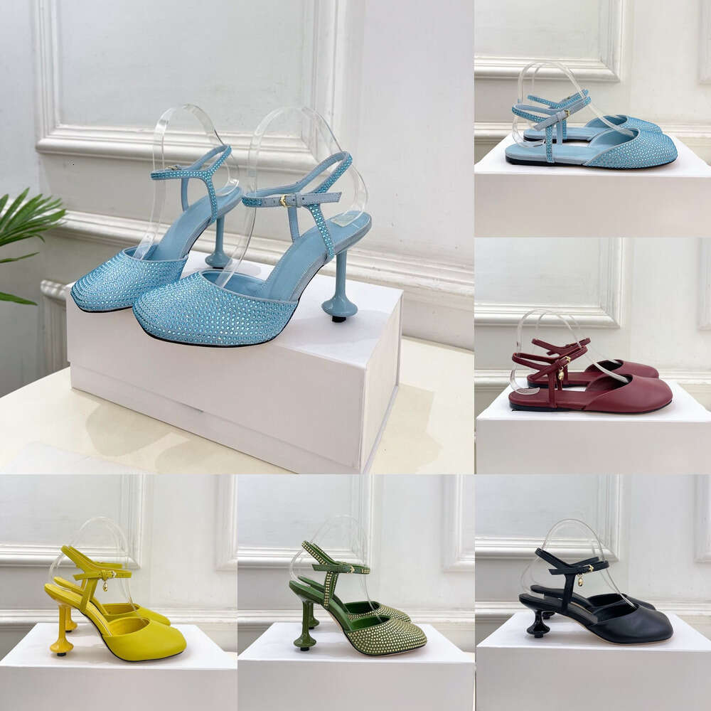 designer sandal square toe high heel Shiny wedding Elegant ladies sexy party evening shoes leather flat sandals Luxury Toy crystal embellished ankle-strap pumps