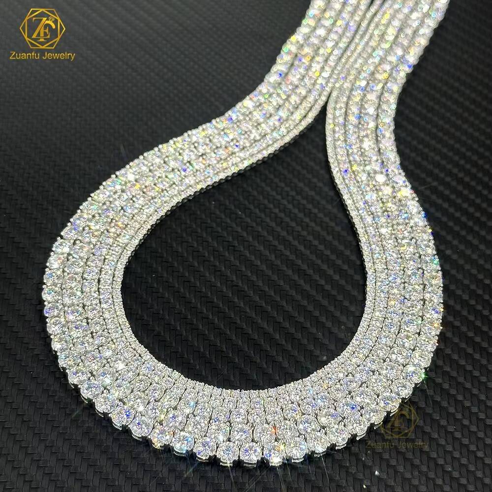 Hip Hop Jewelry Hand Setting 925 Sterling Silver VVS Moissanite Lab Diamond Bling Iced Out Tennis Chains Necklace