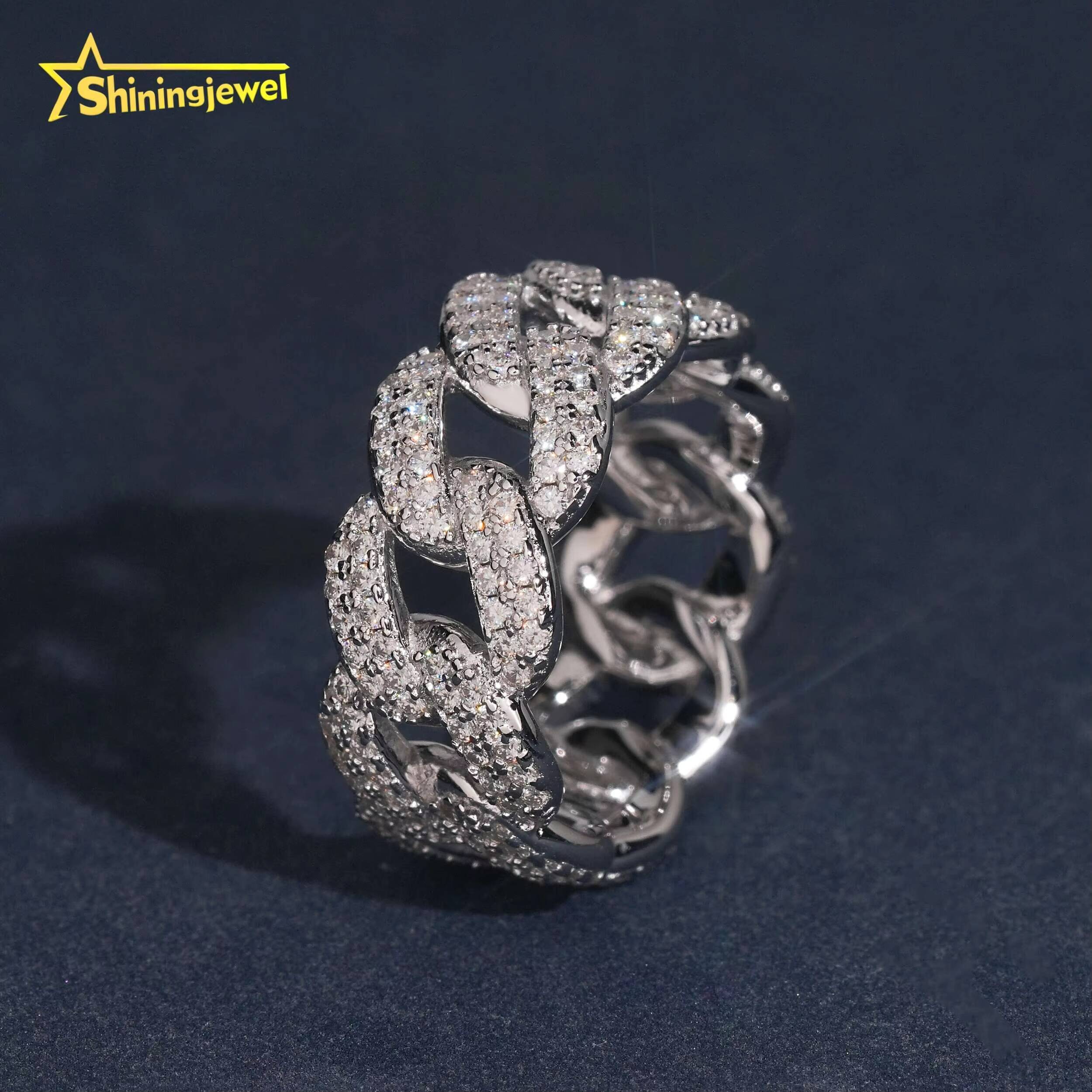 Hot Sale Cuban Ring Moissanite VVS Pass Diamond Test 925 Sliver Gold Plated Mens Moissanite Diamond Hip Hop Iced Out Rings