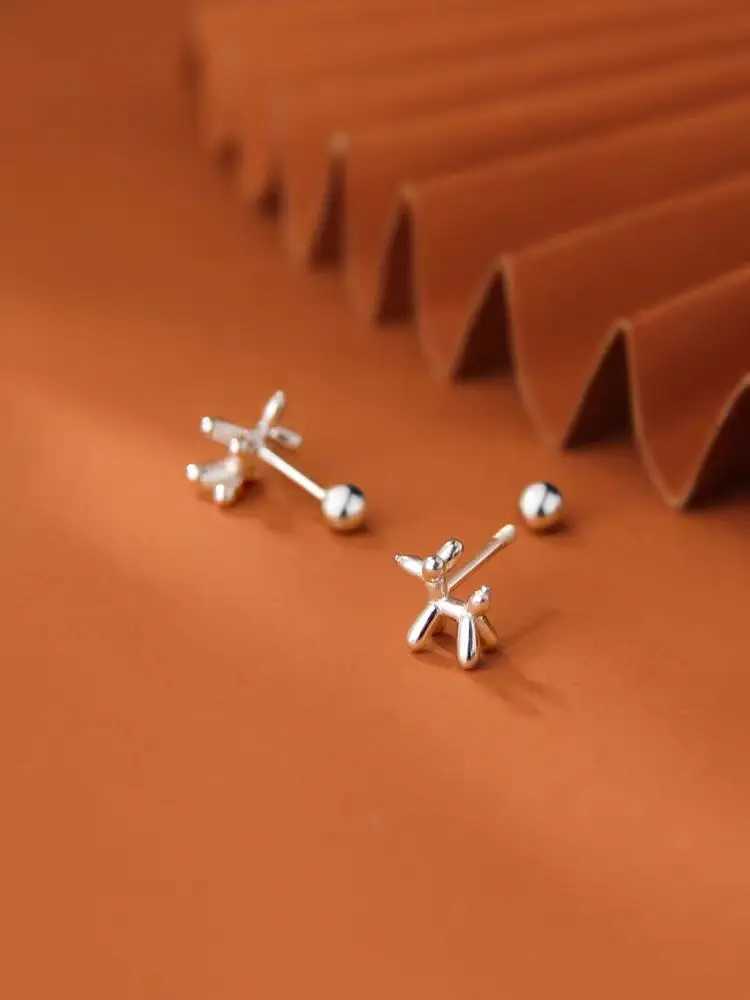 Trendy Silver Color Balloon Dog Stud Earrings for Women Korean Cute Mini Cartoon Animal Ear Piercing Jewelry Gift J251208