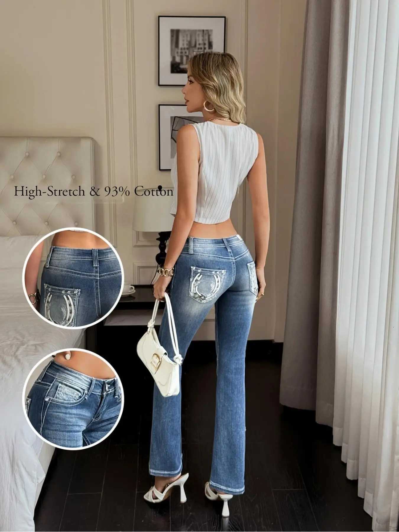 High Waist Flare Denim Jeans Women Washed Blue Pants Retro Street Style Fashion ClothingT251208