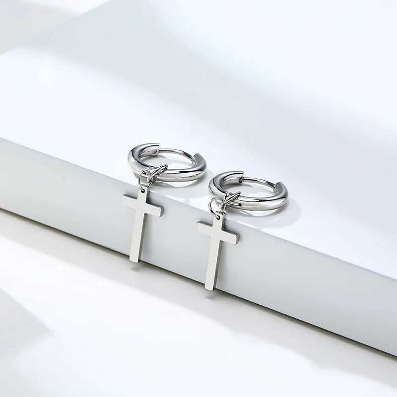 Stainless Steel Earring with Cross Charm for Guys Mens Jewelry J251208