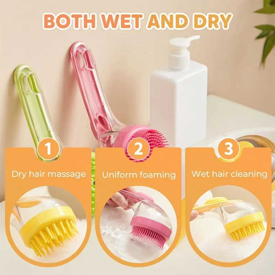 Long Handle Pet Bath Brush 2 in 1 with Built in Shampoo Dispenser for Dogs Cats Grooming Massage Reduce Residue Silicone Pet Bru M251208 - view 7