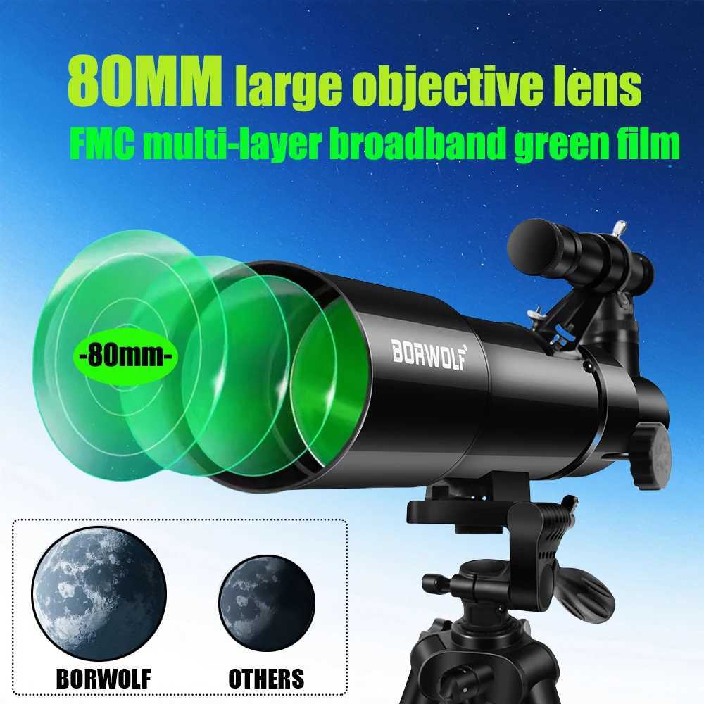 BORWOLF AZ80400 Astrony Telescopes for Adts 80mm Aperture 400mm AZ Mount 200X HD for Moon Stargazing and Bird Watching C251208