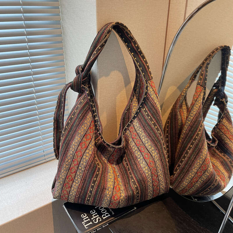 Trendy Tote Large Capacity Women's High-end Luxury Canvas Fashion Simple Commuter Striped Shoulder Bag