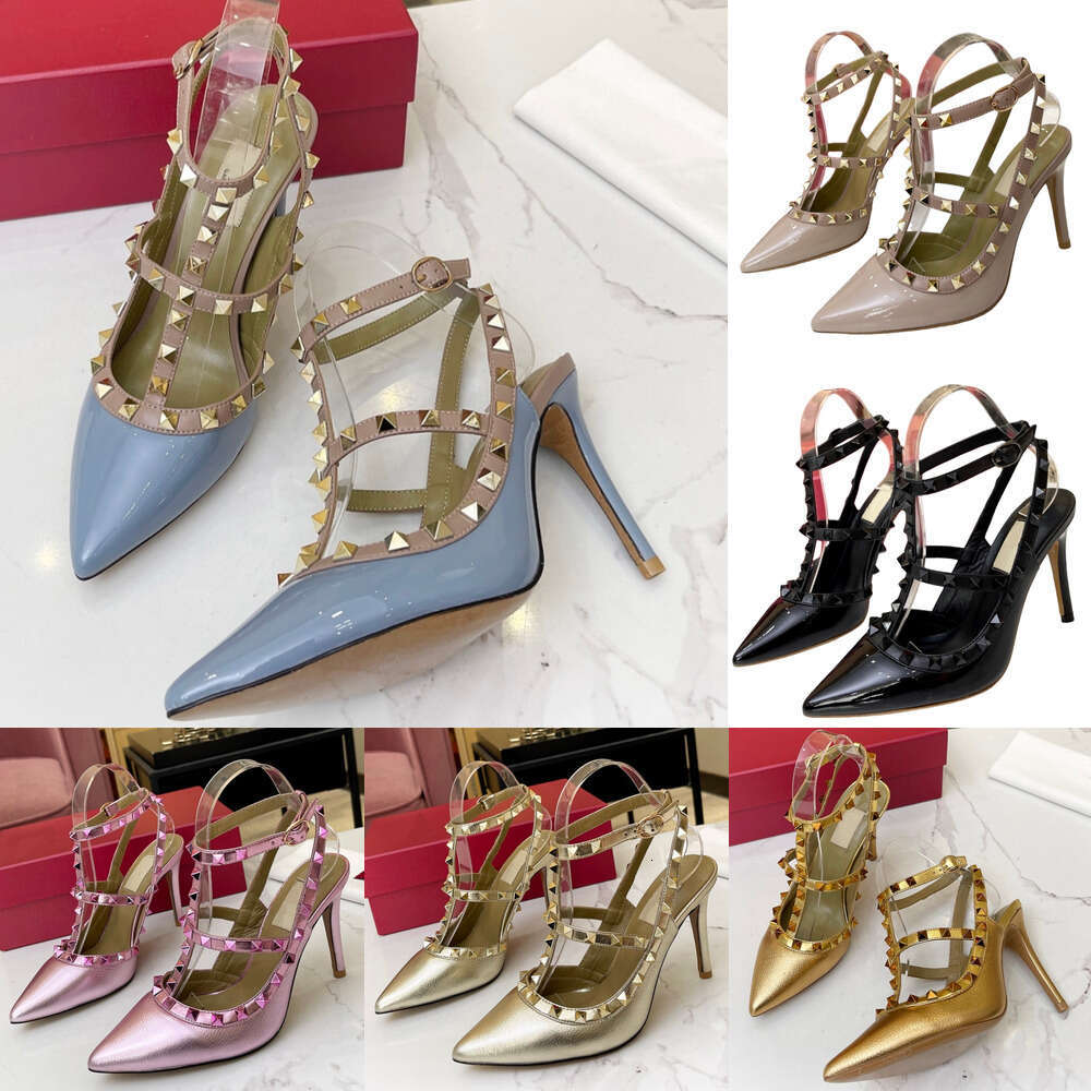 designer women's sandals 9.5cm and 6.5cm two models fashion party wedding shoesluxury Rivews fine high heel Slingback Ankle Strap dress shoes litchi grain cowhine