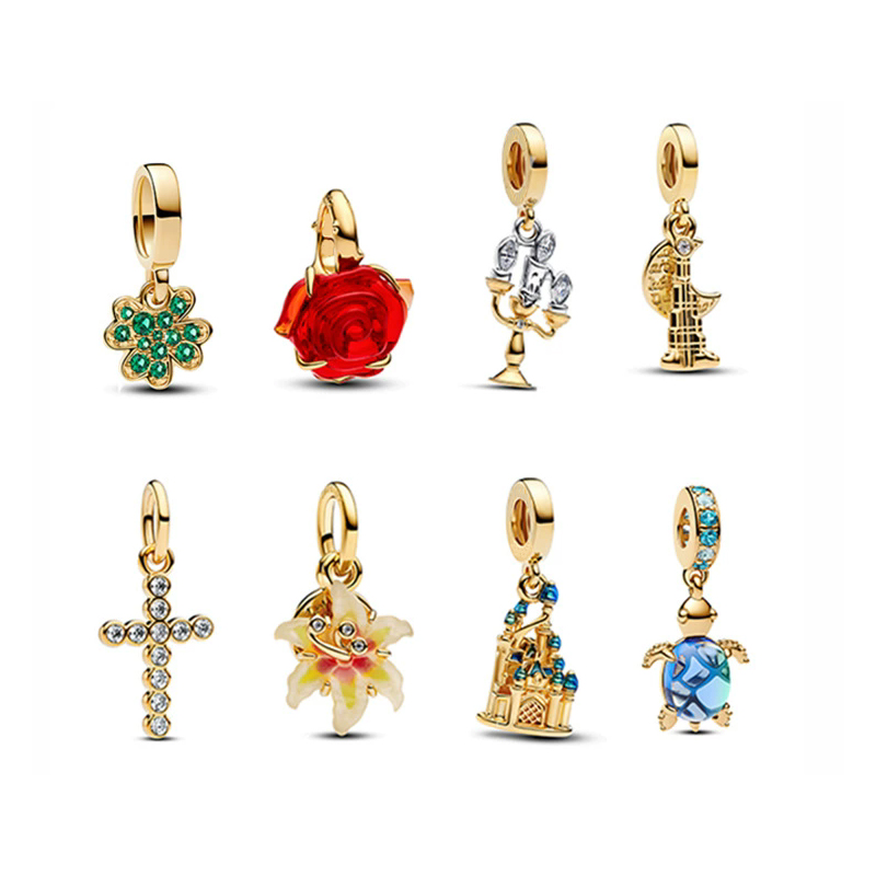 Luxury S925 Sterling Silver Diamond Turtle Castle Cross Pendant Loose Beads Charms Women Fits 3mm Snake Chain Bracelets Necklace Birthday Gift Jewelry B115