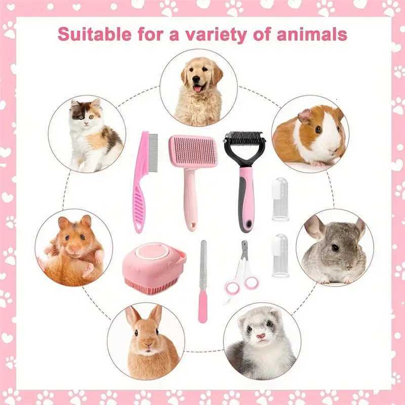 Apr8Pcs Dog Brush Grooming Set Pet Self-Cleaning Set With Pet Nail Clippers And Files Comb Pet Shampoo Bath Brush M251208 - view 6
