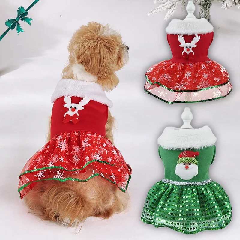 Christmas Pet Dress Dog Skirts Holiday Party New Year Christmas Dress Up Classic Dress Green Red Pet Decoration Pet Clothes M251208