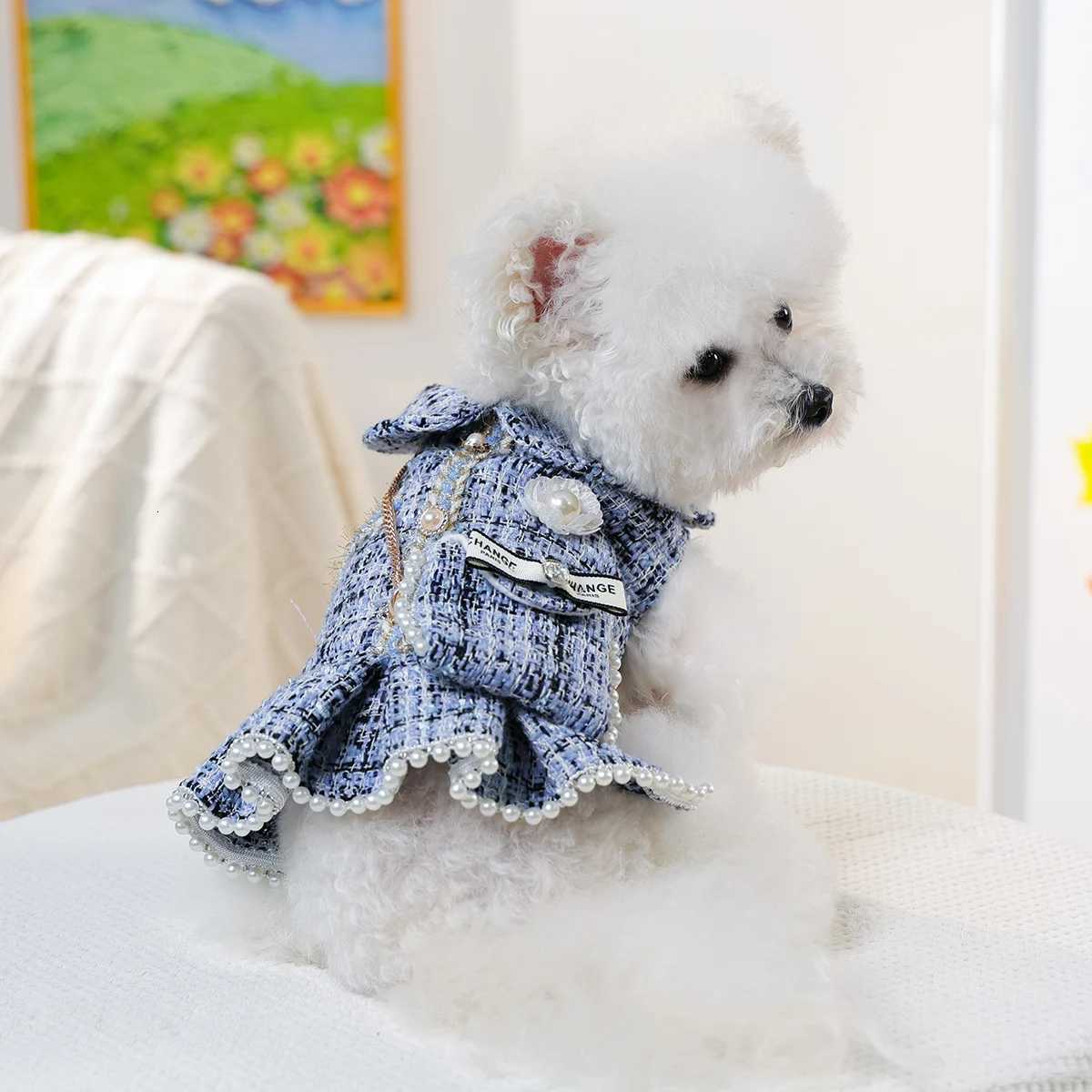 Pet Xiaoxiangfeng Backpack Skirt Blue Small Dog Cat Dog Wear with Small Backpack Skirt Puppy luxury Clothes Winter Clothing Thick M251208