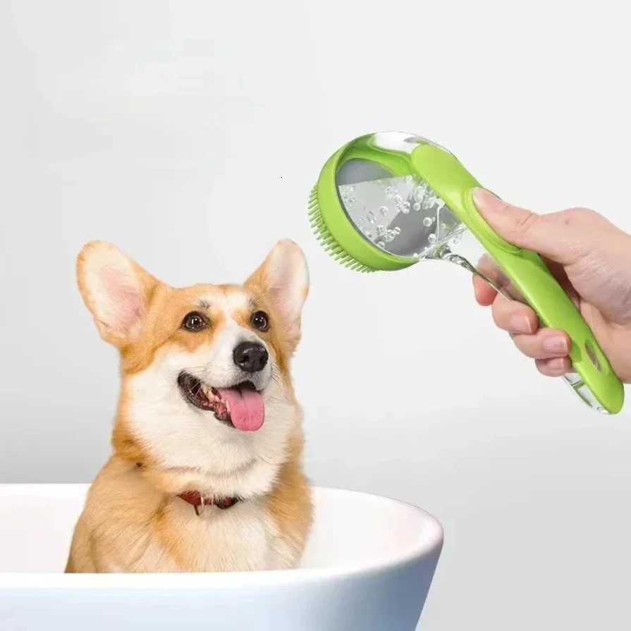 Long Handle Pet Bath Brush 2 in 1 with Built in Shampoo Dispenser for Dogs Cats Grooming Massage Reduce Residue Silicone Pet Bru M251208 - view 1