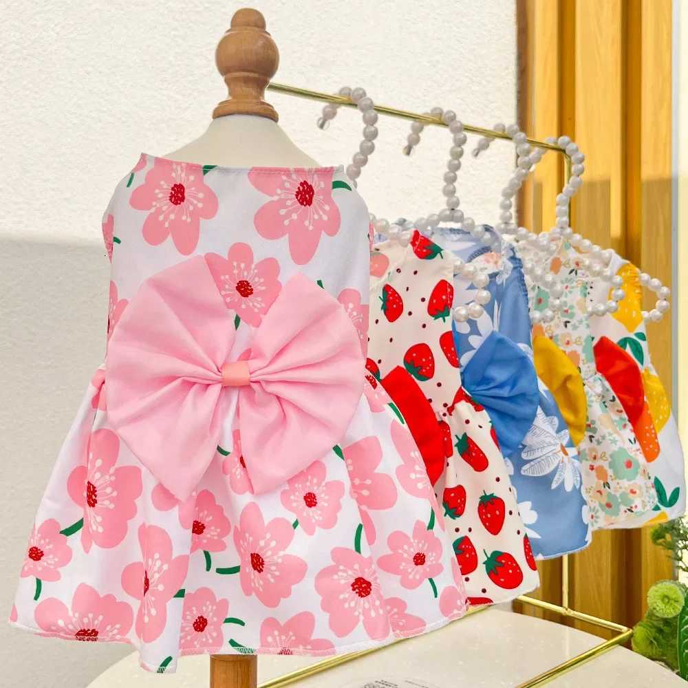 Dog Princess Dress Summer Kitten Pet Skirt Cute Printed Bow Lace Dog Dresses for Small Medium Puppies Poodle Chihuahua Apparel M251208