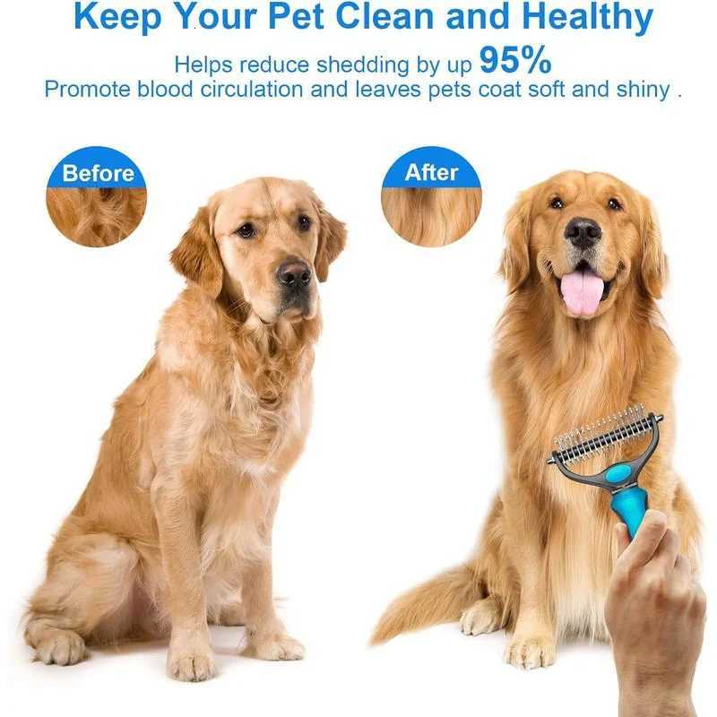 2in1 Stainless Pet Deshedding Brush Dog Hair Remover Pet Fur Knot Cutter Puppy Cat Comb Brushes Dogs Grooming Shedding Supplies M251208 - view 5