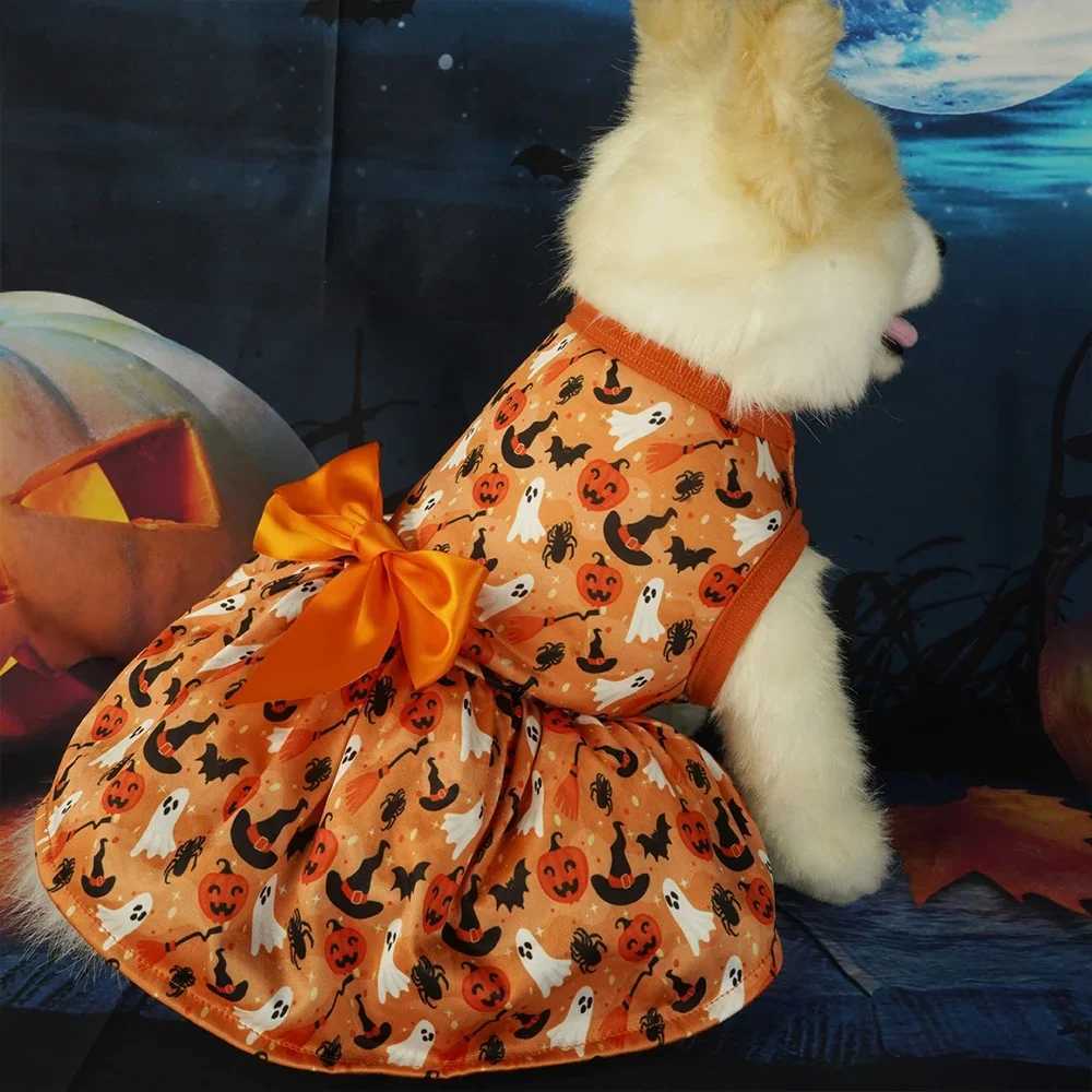 Halloween Dog Clothes Dresses For Dogs Bowknot Pumpkin Bat Print Puppy Dress Summer Sleeveless Party Dress Costume for halloween M251208