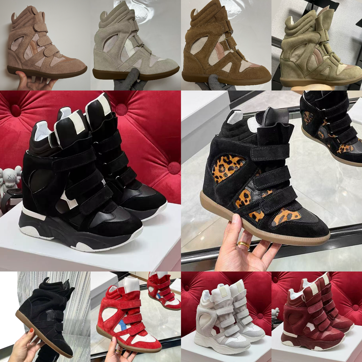 size 35-42 deisgner Brand Hot Sale-Black Genuine Leather winter boots Bekett Leather-Trimmed Suede Wedge Sneakers Fashion Show New Shoes topss