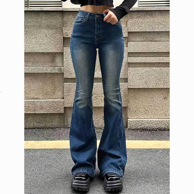 2025 Girls Concise Ins High Waist Flared Jeans Female Stretchy Bootcut Denim Pants Women Solid Color Thin Bell Bottoms TrousersT251208