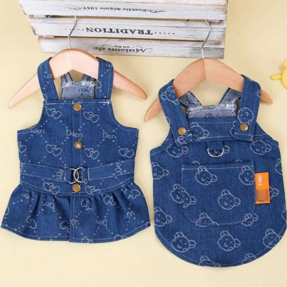 Durable Washable Pet Love Jeans Skirt Printed Cute Pet Denim Dress Reusable Dog Dress Spring M251208