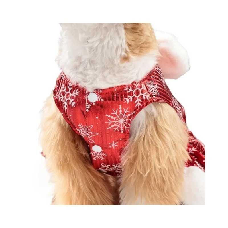 Christmas Dog Dress Snowflake Princess Skirt Winter Warm Plush Bowknot Sleeveless Clothes New Year Party Puppy Costume Dress Up M251208