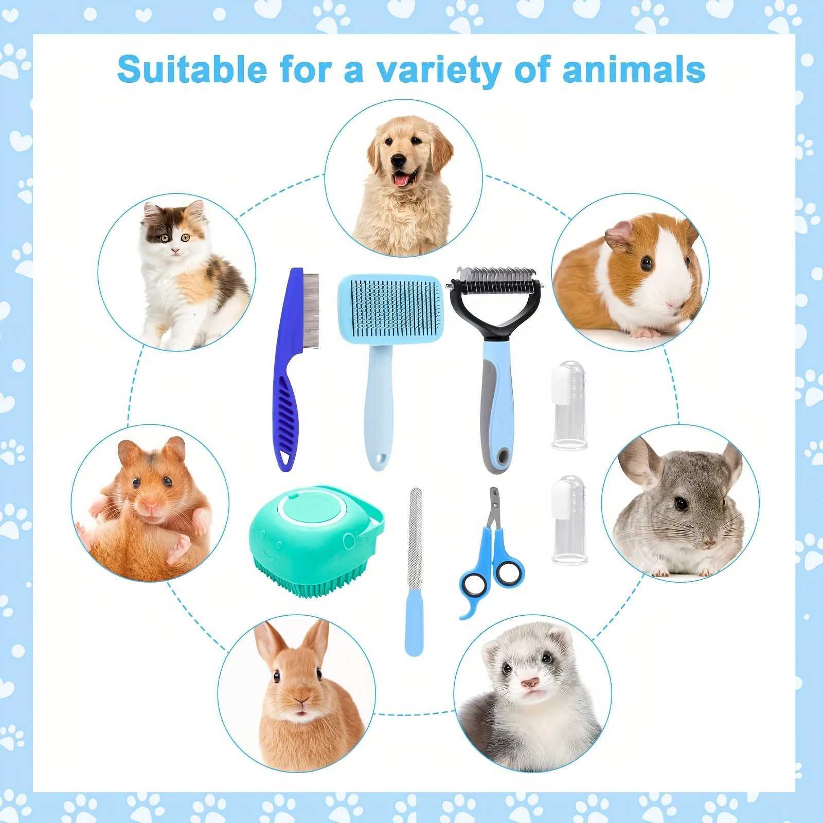 8-piece dog brush beauty set pet self-cleaning set with pet nail clippers and files flea comb pet shampoo shower brush M251208 - view 6