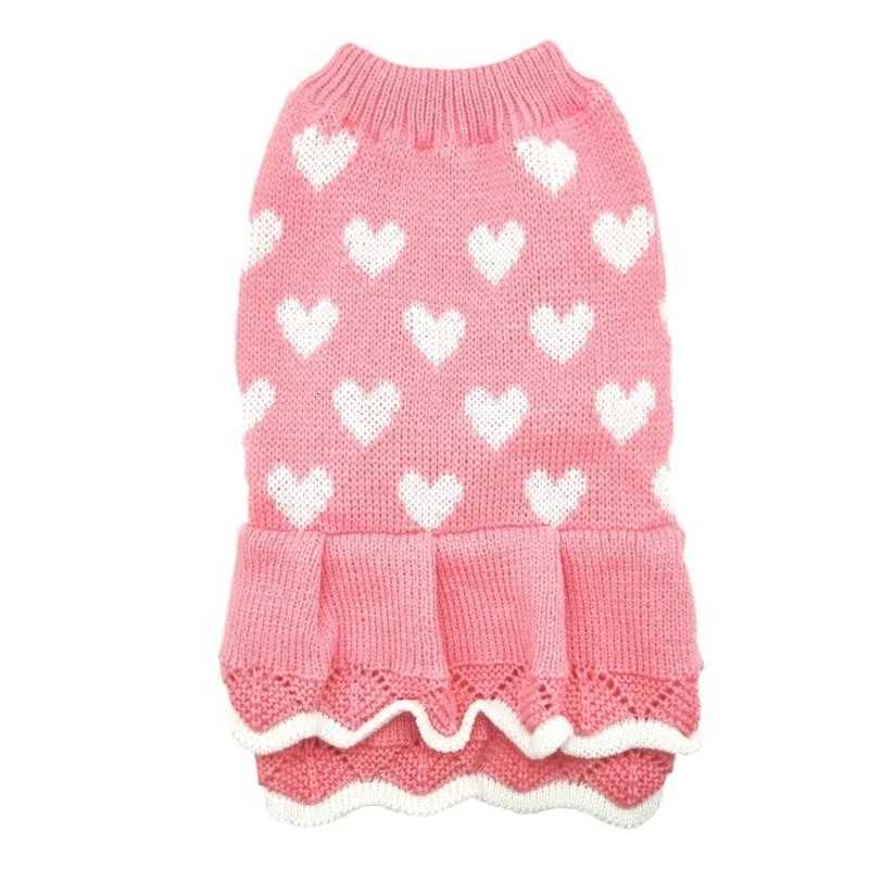 Fashion Heart Pattern Turtleneck Knitdress for Small Dog Cats Autumn Winter Wear K2WE M251208