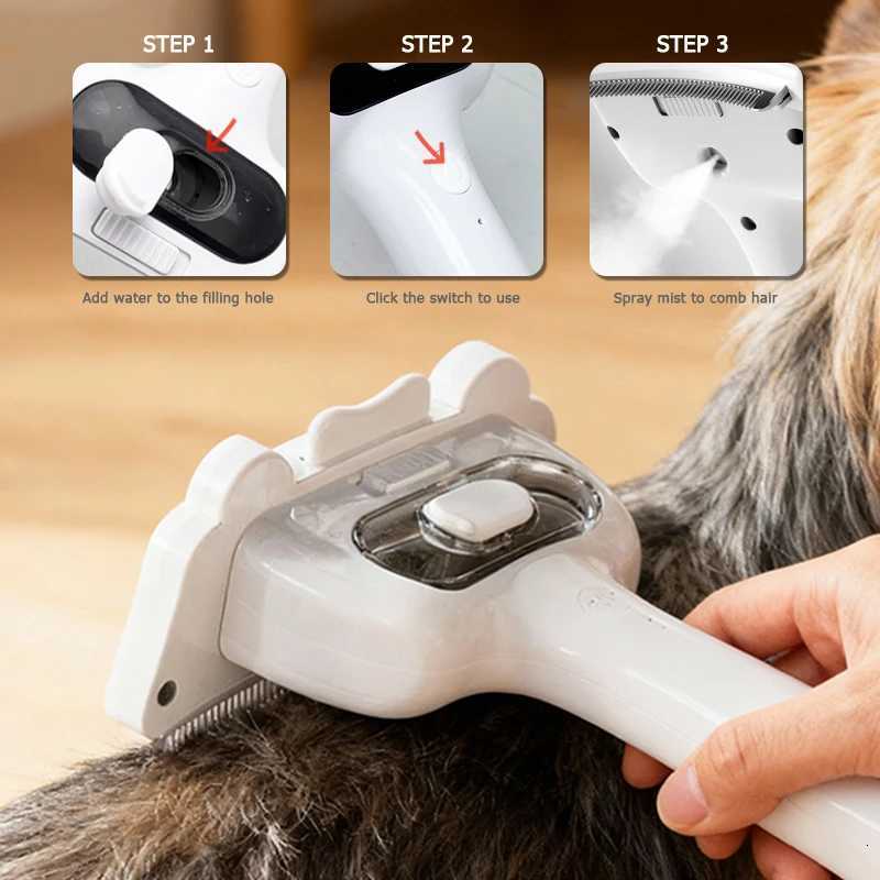 Stainless Steel Pet Steam Comb Built in Battery Hair Removal Beauty Spray Brush for cat and dog Pet Grooming Tool Anti-static M251208 - view 4