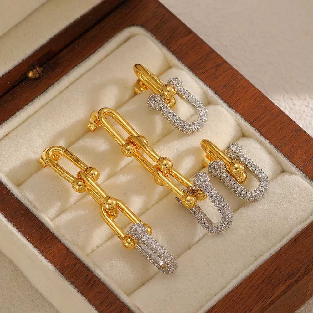 New Sparkling Zircon Pendant Horseshoe Buckle Earrings Stainless Steel High Jewelry Party Gift For Women J251208