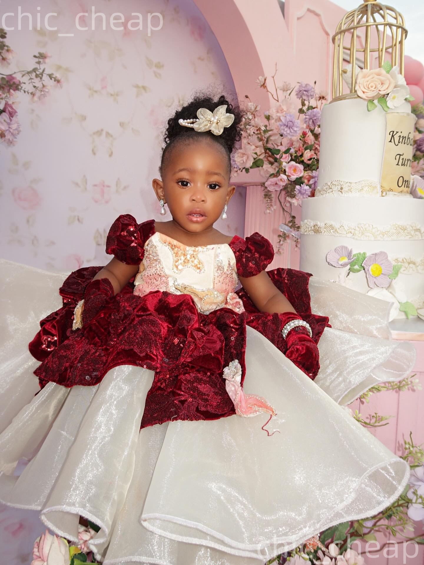 2026 Ivory Burgundy Ball Gown Flower Girl Dresses Florals Organza Portrait Little Girl Christmas Peageant Birthday Christening Tutu Dress Gowns ZJ422