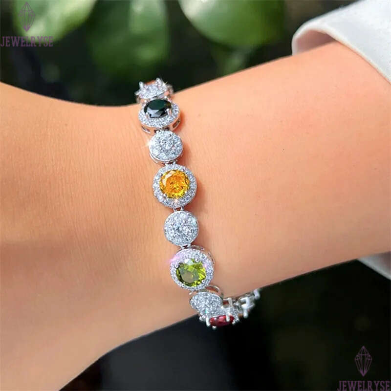 sparkling colorful round AAA cubic zirconia designer bracelet for woman chain silver luxury red yellow diamond charm bracelets chains jewelry women fr