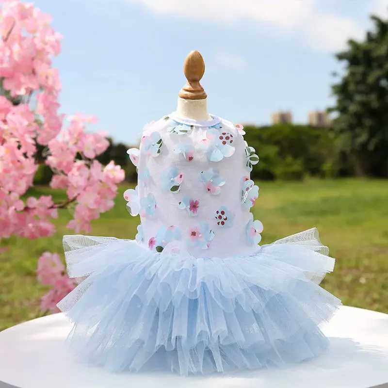 Lace Chiffon Dress For Small Dog Flowers Fashion Party Birthday Puppy Wedding Dress Summer Cute Costume Clothes For Pet dogs M251208