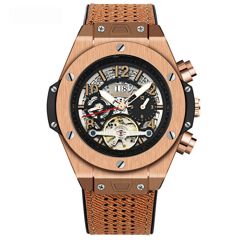 Hot-Selling Genuine Belt Tourbillon Automatic Mechanical Waterproof Luminous Business Men's Watch