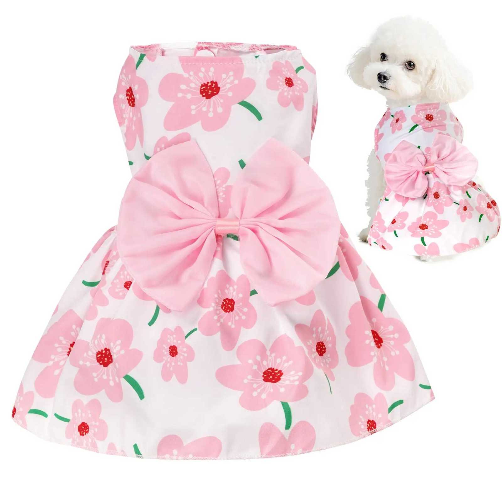 Summer Floral Dog Princess Dress Kitten Pet Skirt Cute Printed Bow Lace Dog Dresses for Small Medium Puppies Poodle Apparel M251208