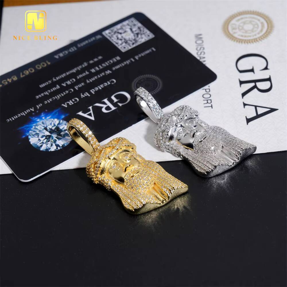 Rhodium Gold Plated Custom Iced Out Hip Hop Men Jewelry Pendant 925 Silver Ronud Cut VVS Moissanite Full Diamond Jesus Pendant