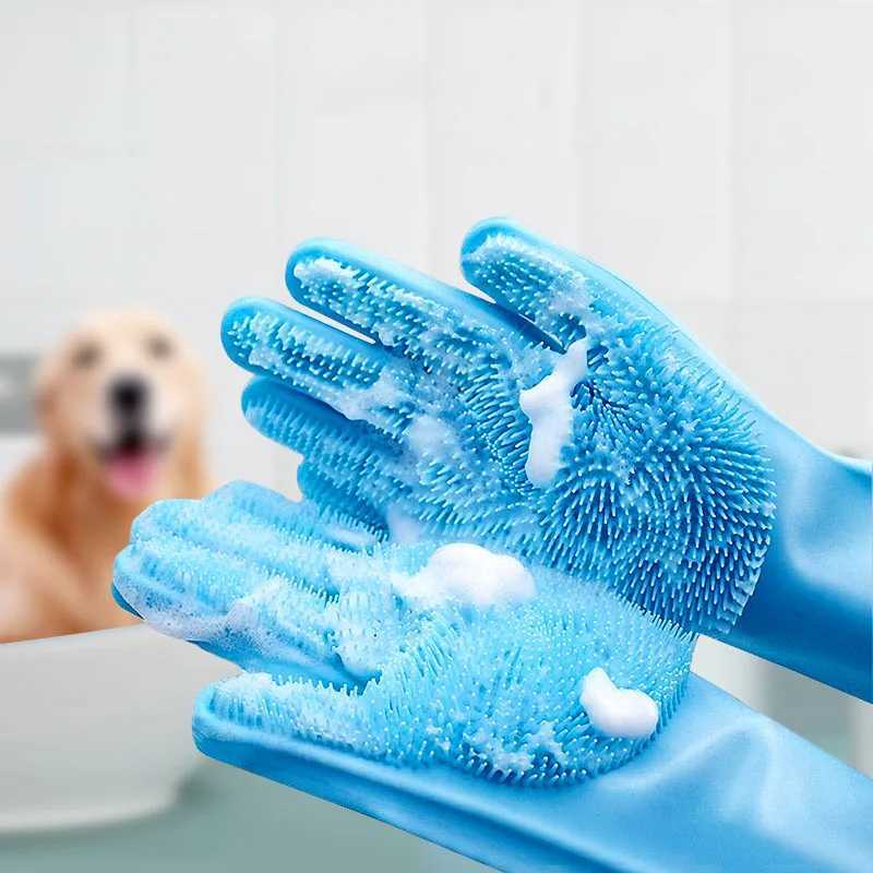 Pet Hair Removal Glove Grooming Cleaning Gloves Dog Cat Bathing Shampoo Glove Scrubber Cleanner Silicon Hair Removal Glove MMR04 M251208