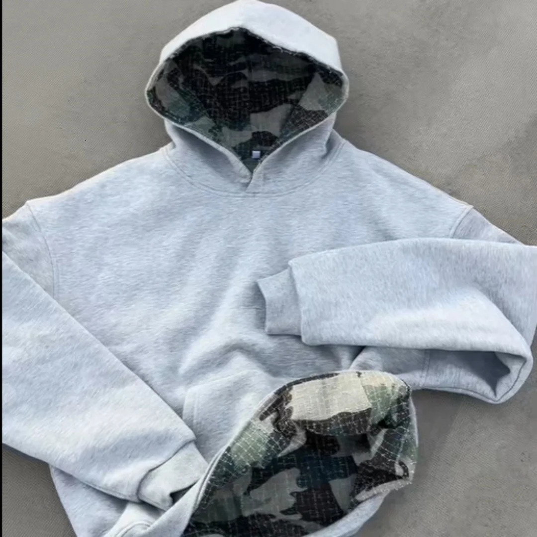 Y2K Loose Fit Camouflage Print Hoodie Men American Hip Hop Streetwear Front Back Graphic Pullover 251205