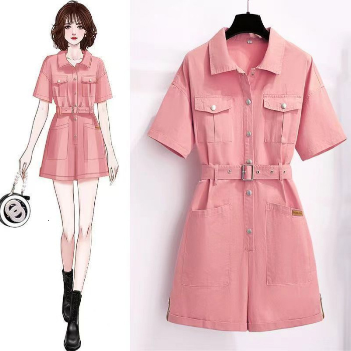 2024 Summer New Stylish One-Piece Suit for Petite Figures Waist-Cinching Slimming Korean Style Loose Cargo Shorts 210507