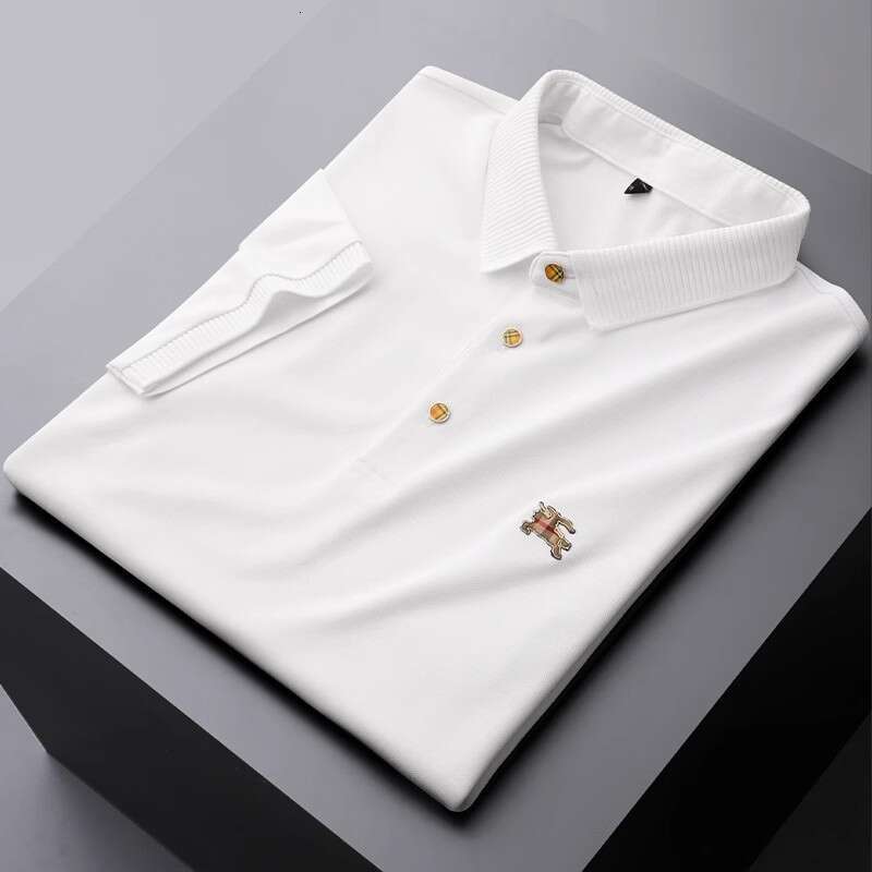 European High-End B Brand Trendy Fashion Men's Mercerized Cotton Pique Short Sleeve Polo Shirt Summer Ice Silk Turn-Down Collar T-Shirt