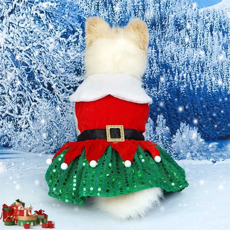 Christmas Dresses for Small Dogs Cats Fall Winter New Year Classic Red Belt Xmas Dog Clothes Puppy Outfit M251208