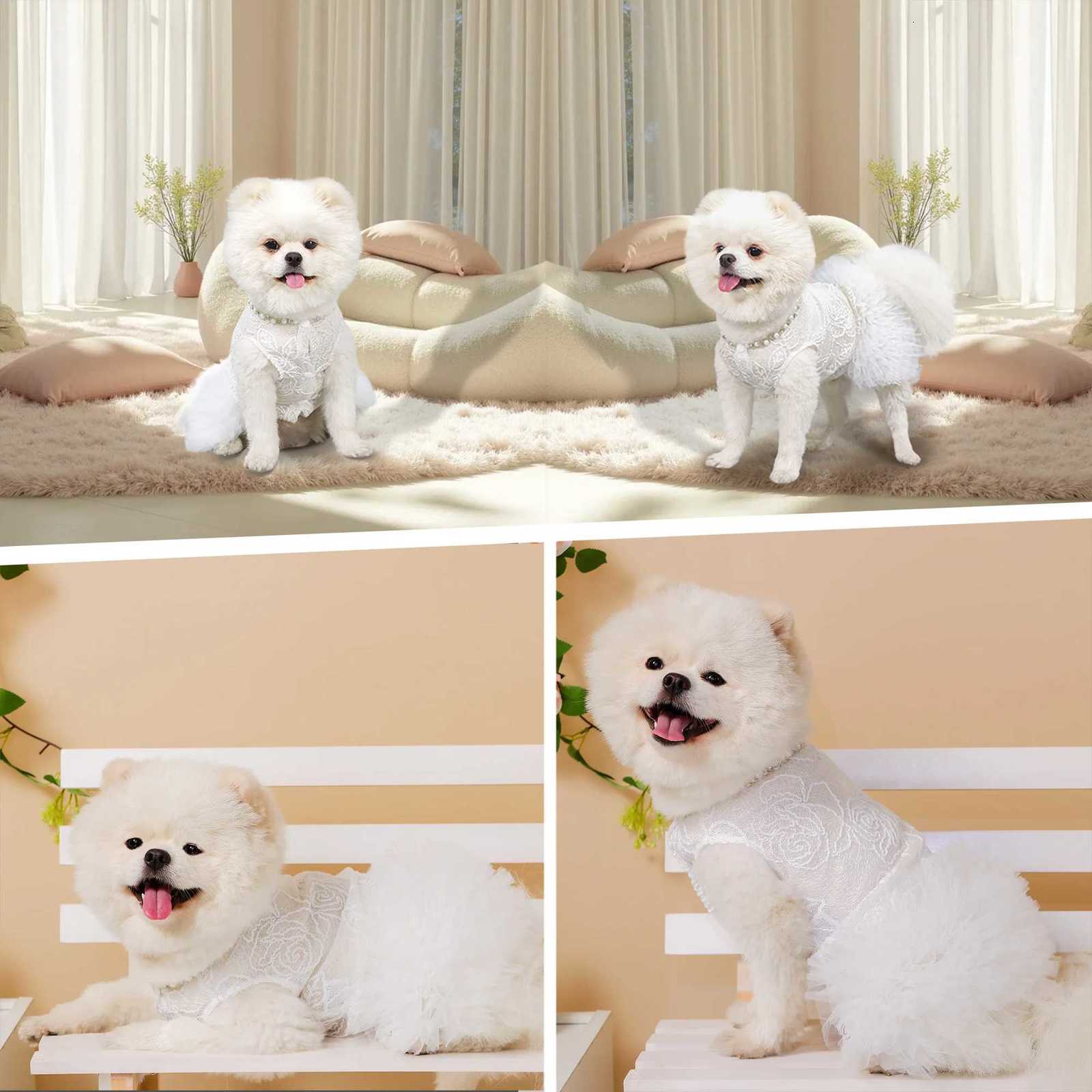 White Dog Dress Puppy Luxury Lace Pearl Skirt Dog Clothes Princess Dresses Wedding Classic Dress Tutu Skirt for Small Dogs Cat M251208