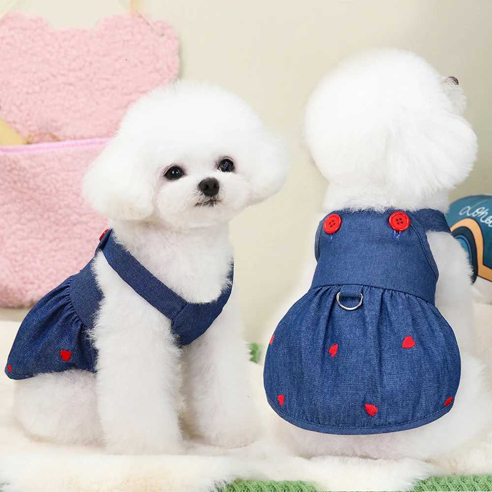 2024 New Puppy Clothes Dog Dress Pet Clothing Cat Strap Dress Pet Denim Dress Summer Sweet Love Spring Small Dog Clothes Skirt M251208