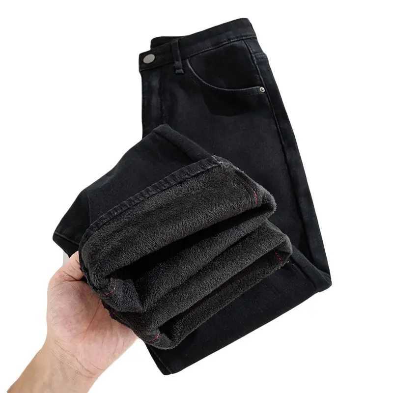 Autumn Winter Womens Y2K Wide Leg Thicken High Waist Jeans Denim Thermal Fleece Lined Warm Jeans Casual Korean Style TrousersT251208