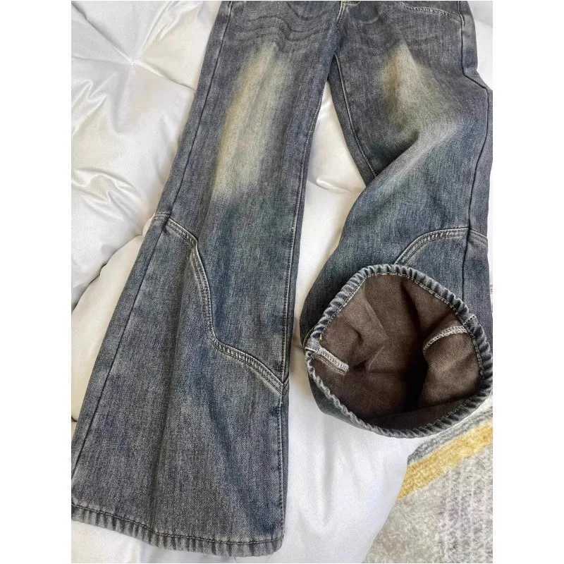 Y2k Pants Jeans for Woman Wide Leg Distressed Denim High Waist Trousers 2025 Winter Vintage Light Blue Comfort Fit RetroT251208