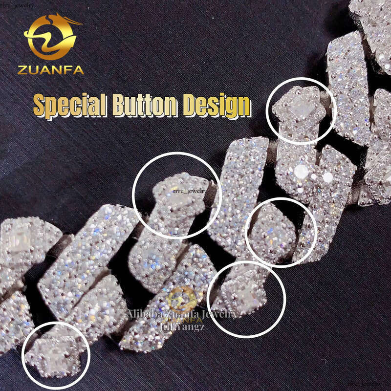 VVS Moissanite Promotional Special Price Sale 18mm Button Design GRA Certified Cuban Link Silicon Stone Chain Necklace