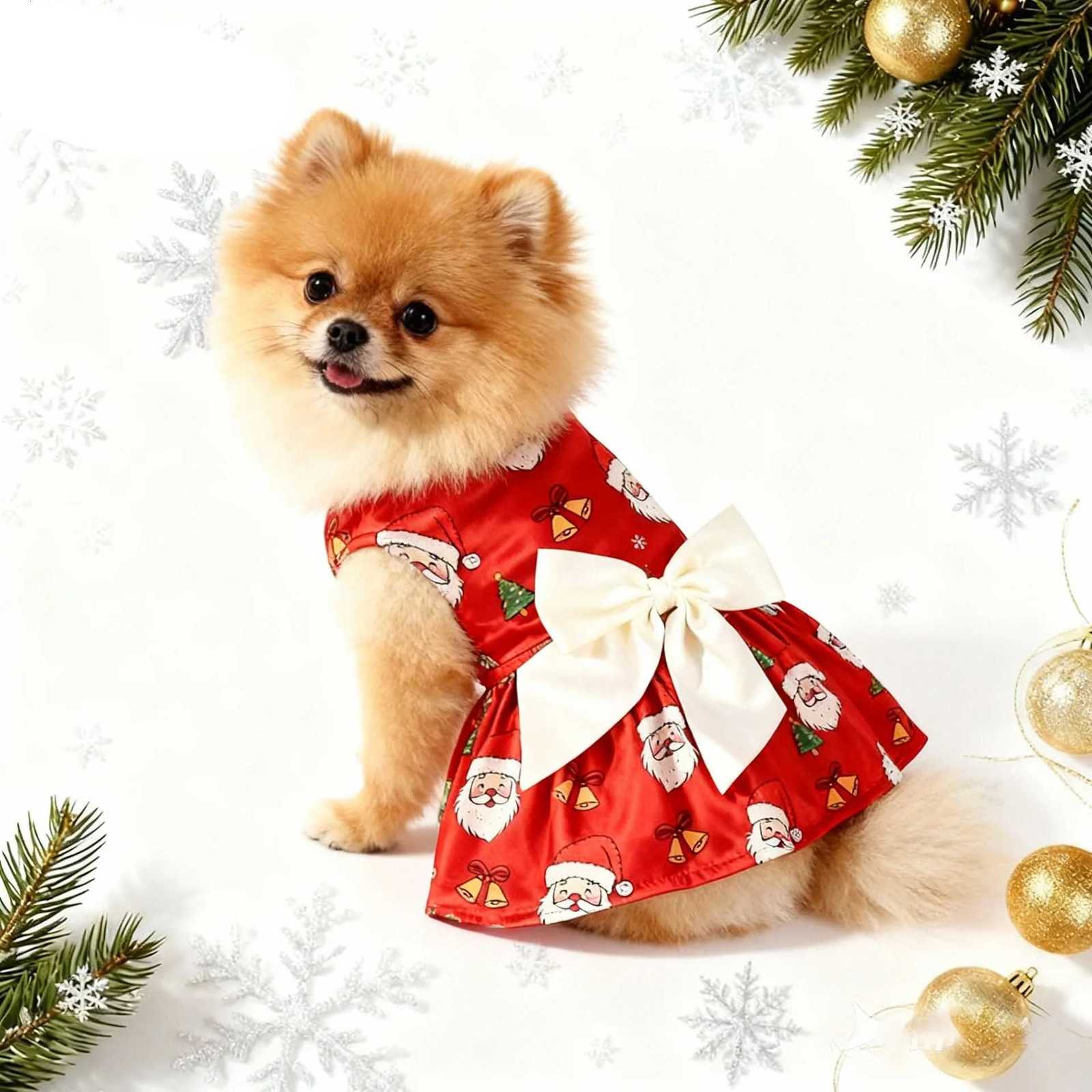 Christmas Pet Clothes Round Neck Sleeveless Printed Dress Santa Claus Snowflake for Small Medium Large Dogs New Year Present M251208